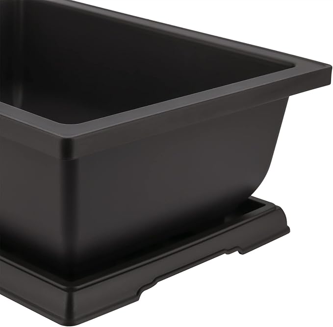 4 Pack Large Plastic Bonsai Pots, 11.5 Inch Rectangular Built in Mesh Bonsai Training Pots with Trays, Plant Flower Tree Growing Bonsai Planter for Garden Supplies, Yard, Office, Room, Balcony