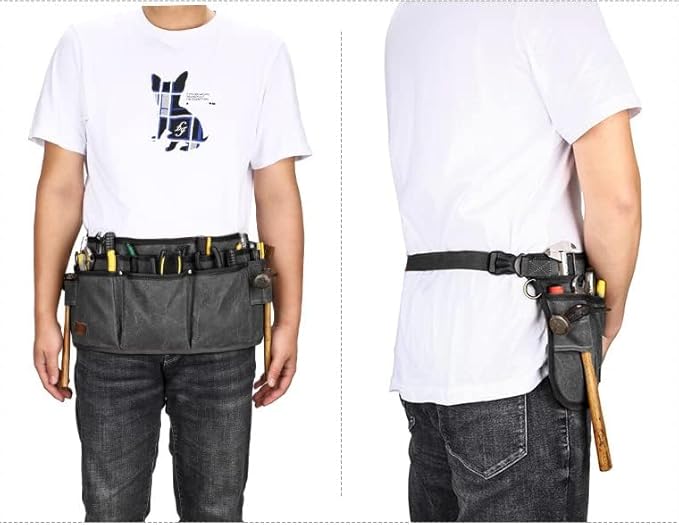 Tool Belt Pouches for Men Utility Belt Electrician Tool Bag Canvas Gardening Waist Tool Pouch with 13 Pockets for Men Women Carpenters Electricians Mechanics, Adjustable