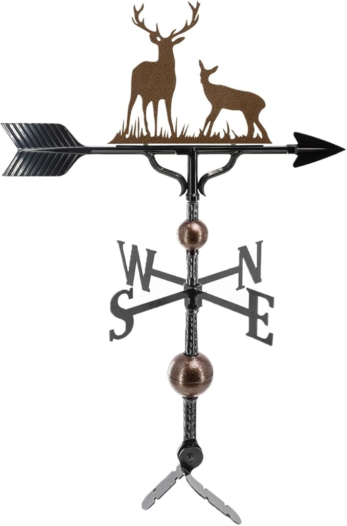Montague Metal Products Deluxe Buck and Doe Weathervane - 14 Ornament Colors Available - Roof Mount Included (4 to Choose from) - Deer Weathervane - Hunter Gift Ideas