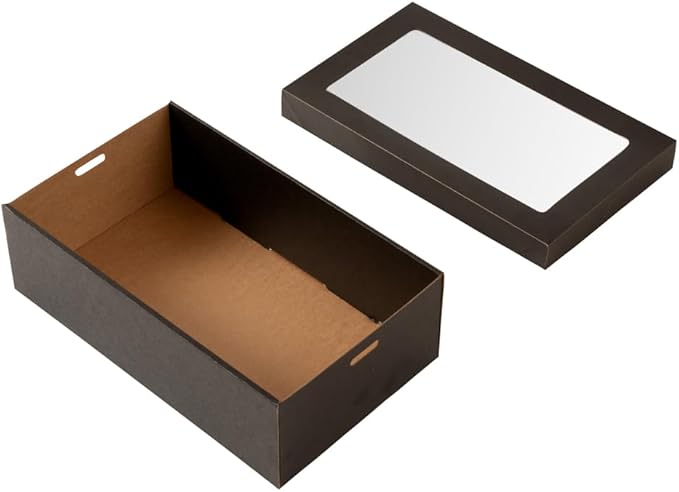 Restaurantware Cater Tek 10.2 x 6.1 x 3.2 Inch Baked Goods Boxes 10 Greaseproof Pastry Boxes - Window Lids Insert Tab Lock Black Paper Catering Boxes Easy Assembly For Charcuterie Or Cupcakes