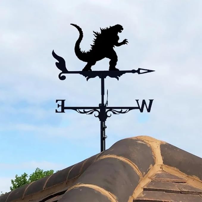 Metal Weather Vane Cat Rooftop Weathervane Black Rust-Proof Wind Direction Indicator for Garden Decor Fence Cottage Farmhouse Roof (Dinosaur)