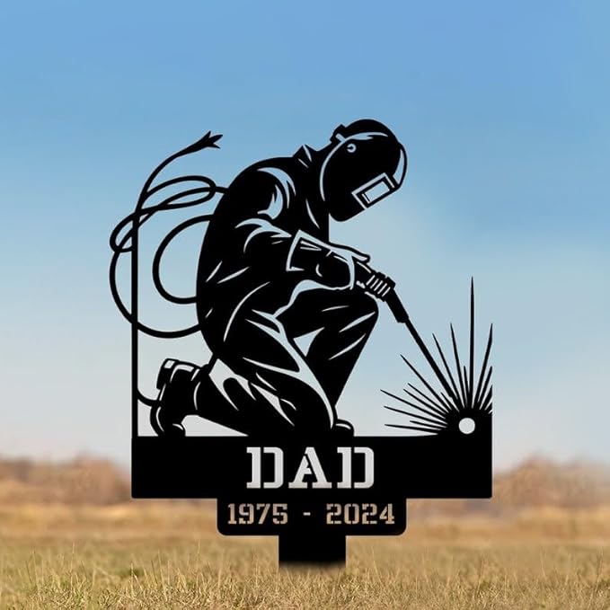 Personalized Welder Memorial Metal Stake – Custom Cross Stake, Sympathy Sign, Dad Memorial Gift, Garden Remembrance Marker (Welder Memorial)