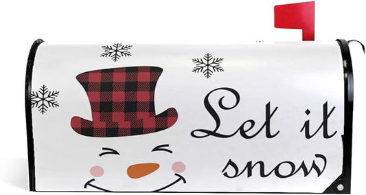 ALAZA WOOR Snowman Face Let It Buffalo Plaid Merry Christmas Magnetic Mailbox Cover MailWraps Garden Yard Home Decor for Outside Oversized-25.5" x20.8"