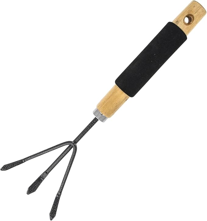 Wooden Steel Handheld Triple Claw 3 Prong Garden Rake Cultivator