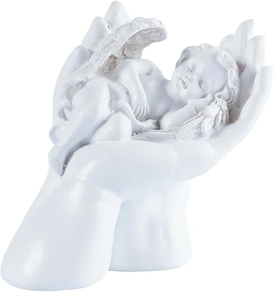 White Hand Angel Statue - Handmade Resin Home Decor, Indoor Outdoor Angel Figurine, Desktop Ornament, Ideal Blessing Gift for Parents & Friends