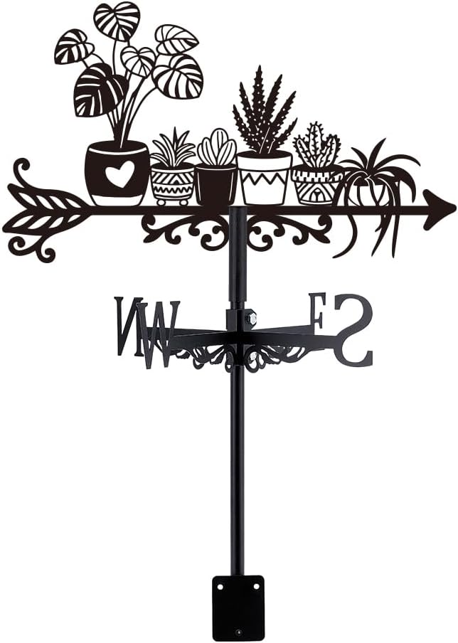 SUPERDANT Potted Plant Weather Vane Plants Wind Vanes for Yard Metal Weathervane Roof Mount for Gardens Outside Black Weathervanes Farmhouse Farm Barn Sheds Patio Decorations