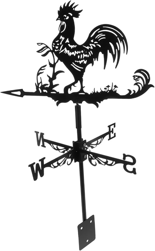 Wrought Iron Rooster Weather Vane 23.4 Inch Metal Farmyard Roof Mount Wind Direction Indicator Garden Outdoor D Cor