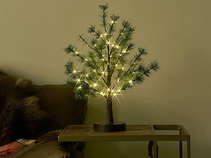 Fudios Lighted Christmas Pine Tree with Timer 60L Fairy Lights Battery Operated or USB Plug in18IN for Home and Holiday Decoration
