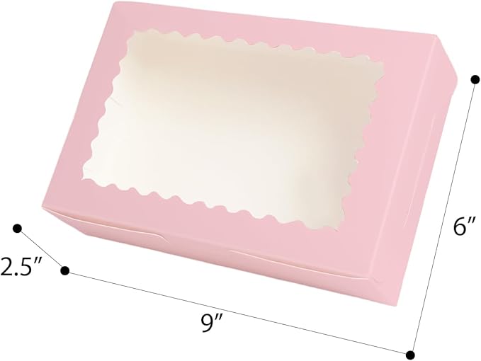 qiqee 50Pcs Pink Cookie Box with Window 9x6x2.5 inch Pastry Macaron Bakery Box For Packaging