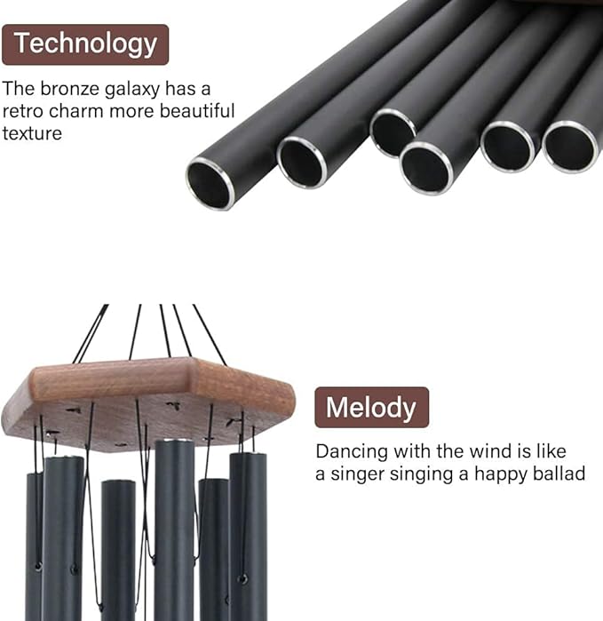 ASTARIN Wind Chimes for Outside, 30" Black Aluminium Wind Chime with Wind Catcher, Outdoor Garden Patio Decoration Windchimes, Classic Zen Gift for Men and Women