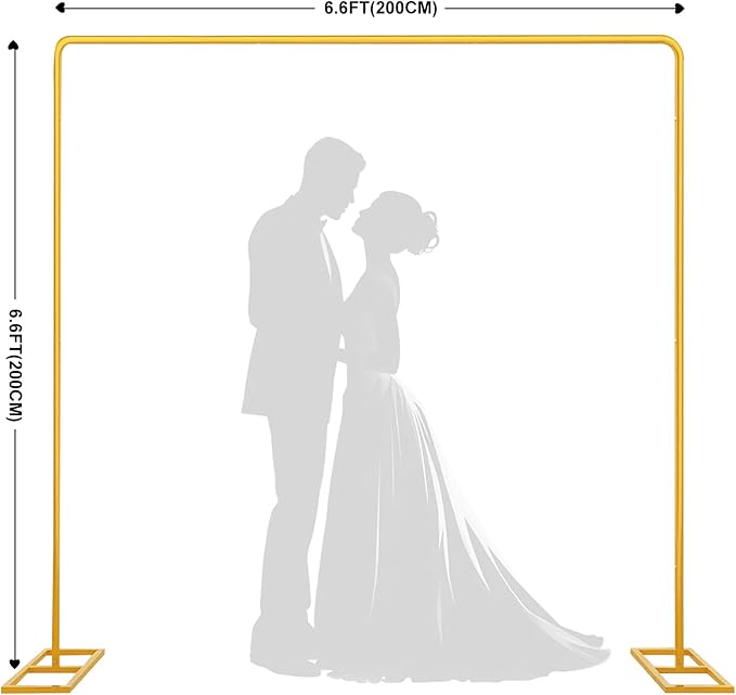 Wedding Square Backdrop Stand, Wedding Arches Frame, Wedding Arch Stand, Metal Balloon Backdrop Stand for Ceremony Party Birthday Party, Garden Arbors Stand, 6.6FT x 6.6FT Gold