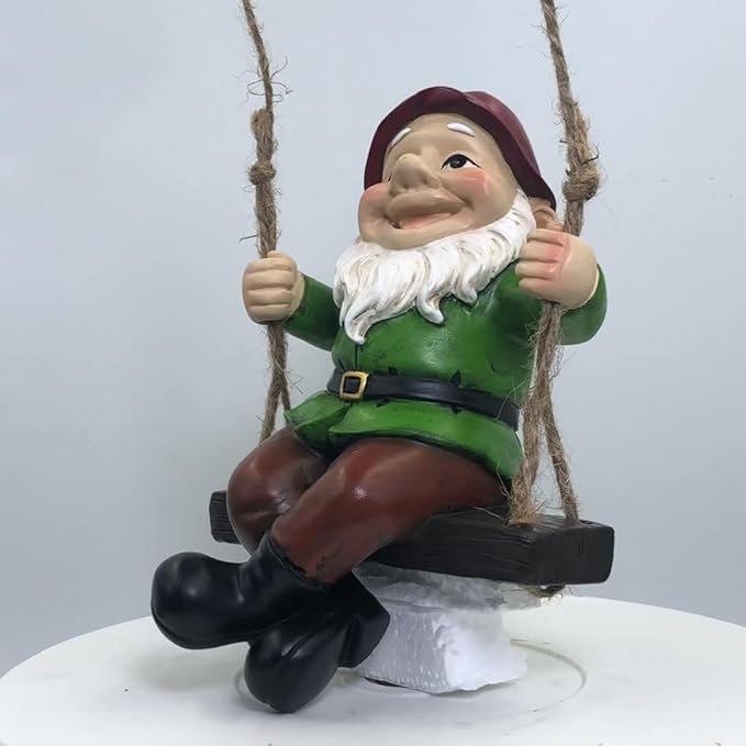 Garden Gnome Hanging Statue – Funny Swinging Dwarf Figurine,Hand-Painted Resin Outdoor Decor for Patio,Yard, Porch or Lawn,Great