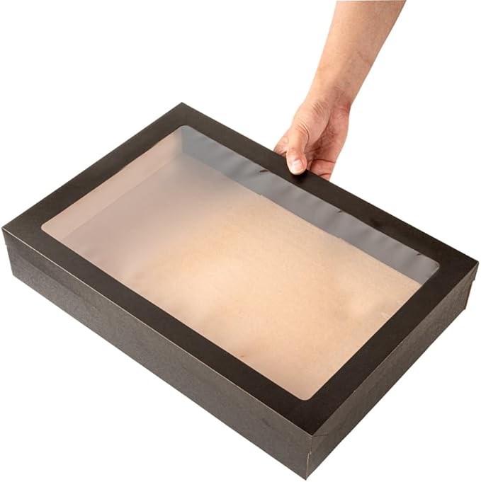 Restaurantware Cater Tek 17.9 x 12.3 x 3.2 Inch Baked Goods Boxes 10 Greaseproof Pastry Boxes - Window Lids Insert Tab Lock Black Paper Catering Boxes Easy Assembly For Charcuterie Or Cupcakes