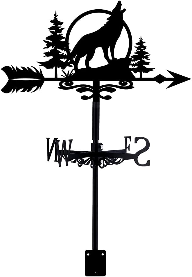 SUPERDANT Wolf Weather Vane Animals Wind Vanes for Yard Metal Weathervane Roof Mount for Gardens Outside Black Weathervanes Farmhouse Farm Barn Sheds Patio Decorations Gift