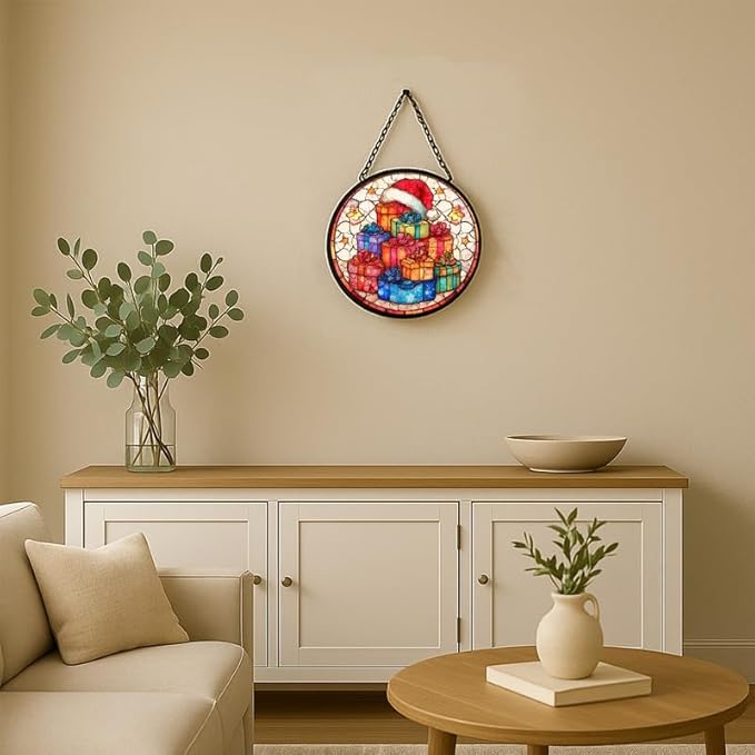 Stained Glass Window Hanging – 6.3 in Stack Panel with Chain， Bathroom Front Door Living Room Garden Decor， Gift for Mom Wife Lovers