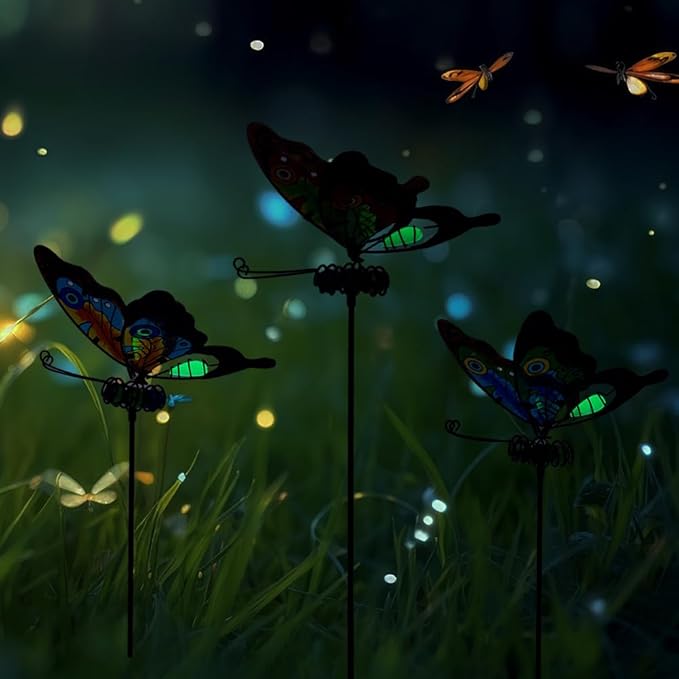 Butterfly Garden Decor for Outside,3 Pack Garden Stakes Decorative Stained Glass Butterfly Decoration Porch Yard Art Outdoor and Garden