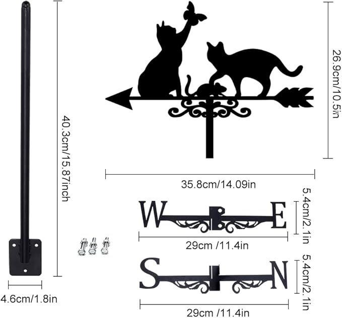 SUPERDANT Cats Weather Vane Cat Butterfly Wind Vanes for Yard Meadow Metal Weathervane Roof Mount for Gardens Outside Black Weathervanes Farmhouse Farm Barn Sheds Patio Decorations Gifts
