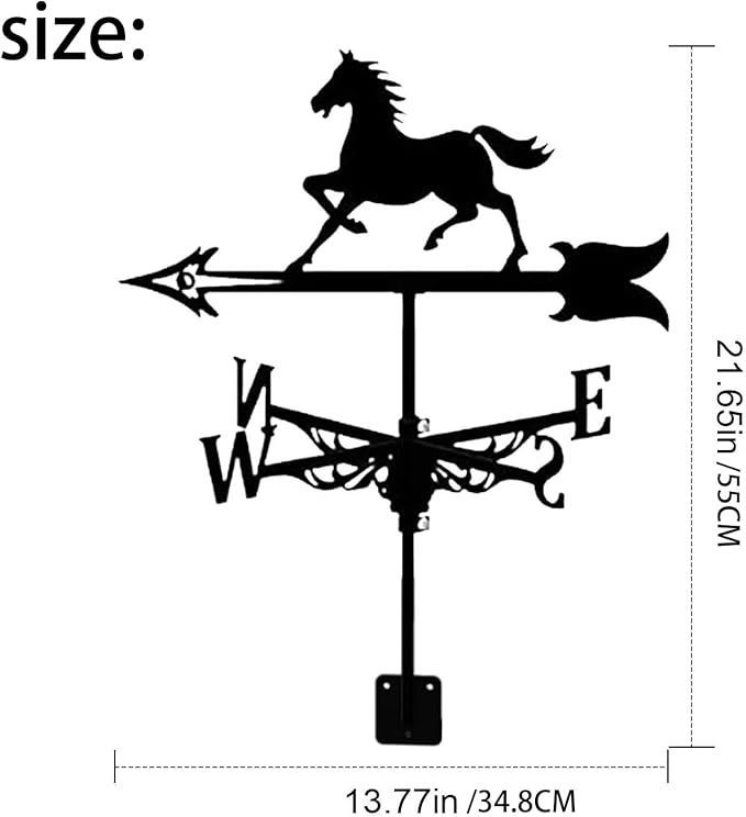 Weather Vane Cast Iron Weather Vane Galloping Wild Horse Ornament Wind Direction Indicator Tool with Anti-Rust Coating Professional Measuring Tool Easy to Assemble