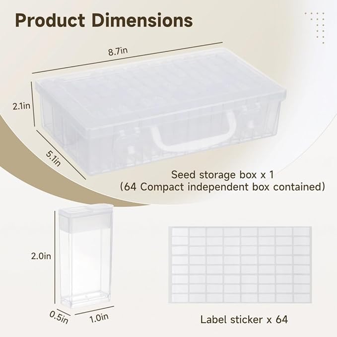 64-Box Seed Container With Transparent Case, Seed Storage With Label Stickers, Handy Organizer For Flower And Plant Seeds