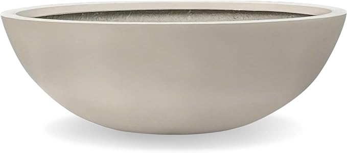 6.9"H x 19.7"D Round Bowl Fiberstone Planter for Succulent and Lotus, Christmas Tree Planter, Weather Resistant for Indoor & Outdoor Use, Included 2 Extra Coco Mats (Taupe,17.9" Pot Opening)