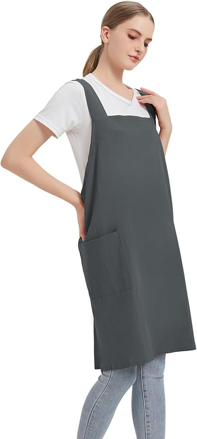 Cotton Linen Apron Cross Back Baking Cooking Gardening Apron for Women with Pockets Pinafore Dress