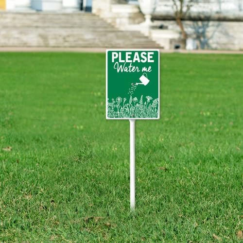 FemiaD Please Water Me Yard Sign with Stake Funny Garden Decor 7x8.8inch Sturdy Aluminum Rustproof Outdoor Lawn Decor for Garden Front Door Outdoor Use Easy to Install