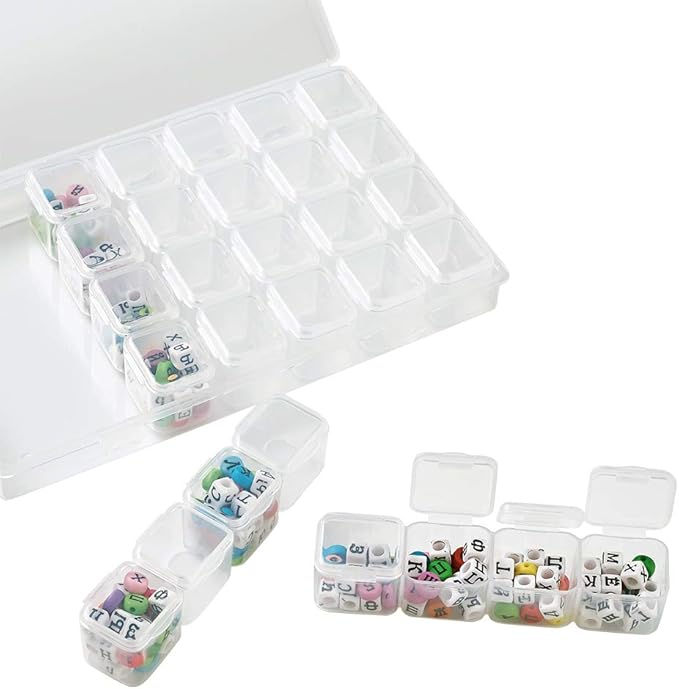 FASHEWELRY 28 Grids Clear Plastic Jewelry Box Storage Containers with 3.93x0.94x0.94 Inch Removable Dividers