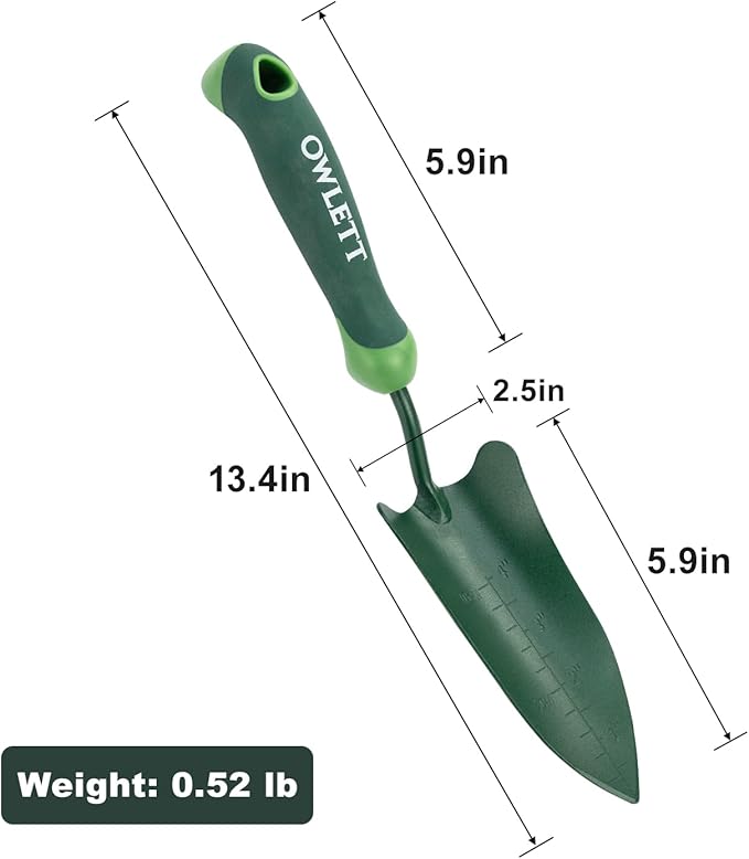 Garden Trowel with Measurements, High-Hardness Small Hand Shovel with Soft Ergonomic Handle, Rustproof Potting Trowel Gardening Hand Tools for Digging, Planting, Transplanting, Weeding