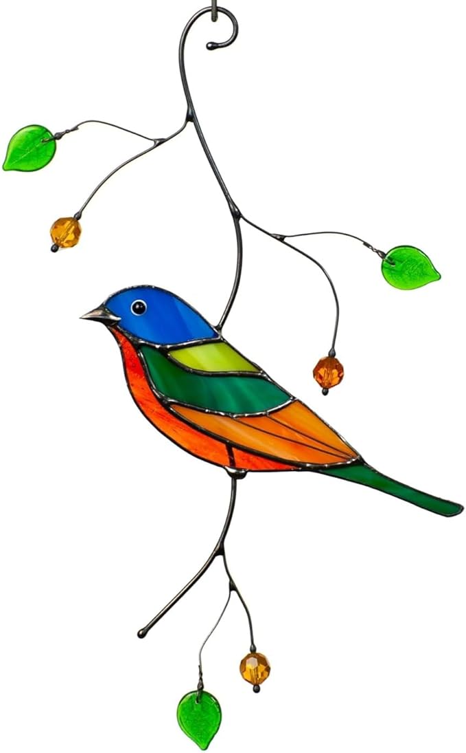 Painted Bunting Birds Handmade Stained Glass Suncatcher Stained Glass Window Hangings Unique Kitchen Decoration (Painted Bunting)
