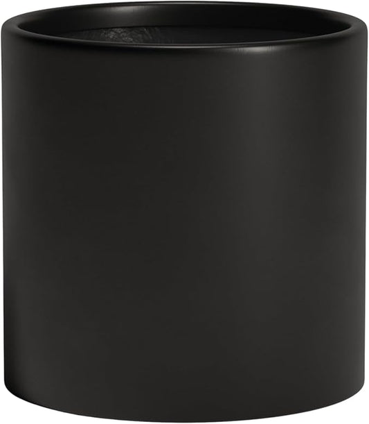 DTY Signature Mount Powell Fiberstone Planter - 14 Inch Large Black Cylindrical Mid-Century Modern Home Decor Indoor & Outdoor Plant Pot - Durable Planters for Indoor Plants, Outdoor Spaces