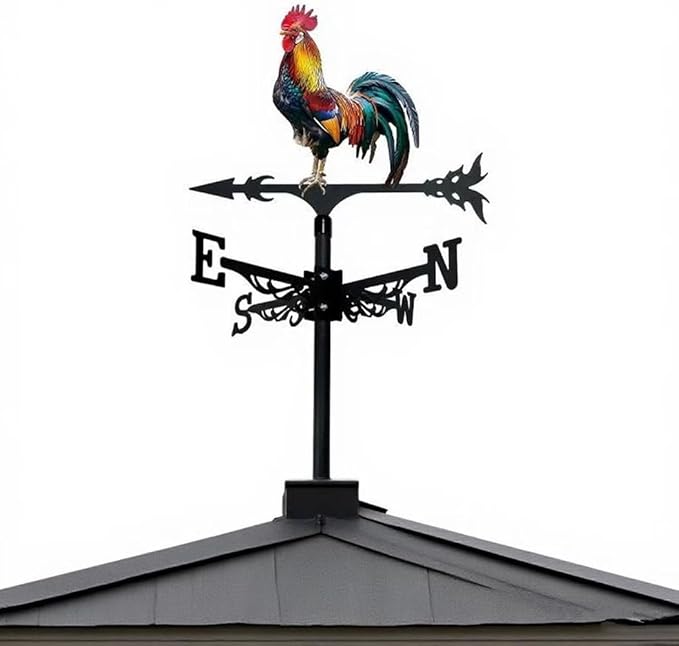 Metal Rooster Weathervane Yard Barn Ornament Colorful Weather Vane Roof Vivid Cock Wind Direction Indicator Outdoor Garden Art Decor (CKB)