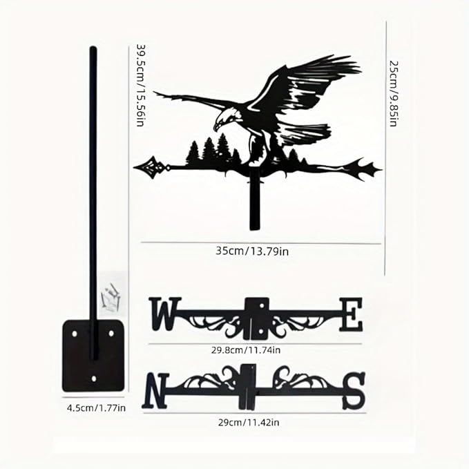 Metal Weather Vane Retro Wind Direction Indicator Eagle Series Weathercock for Farm Roof Mount Courtyard Farmhouse Garden Decor (Eagle B)
