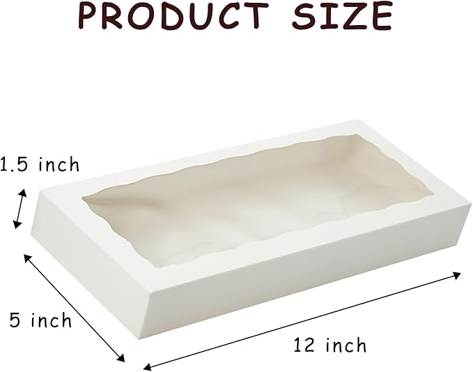 50pcs Cookie Boxes with window 12 x 5 x 1.5 Inch Bakery Boxes Treat Box Dessert Box for Wedding Party Favors - White