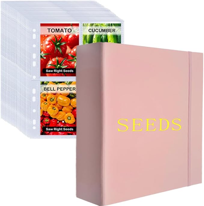 Extra Large Seed Storage Organizer Binder with 200 Clear Pockets(50 Pack Sheet Sleeves), 3 Ring Seed Packet Organizer, D-Ring Garden Seed Holder Book for Seed Envelopes Card, Plant Saver Flower Keeper