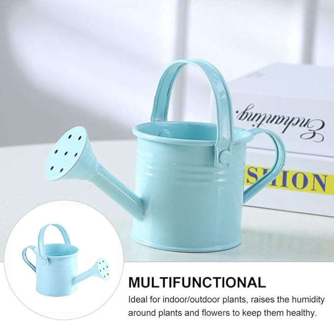 2Pcs Kids Watering Pot Metal Waterbottle Creative Watering Tin Small Watering Can Iron Sprinkling Kettle Portable Watering Can (Light Blue 2PCS)
