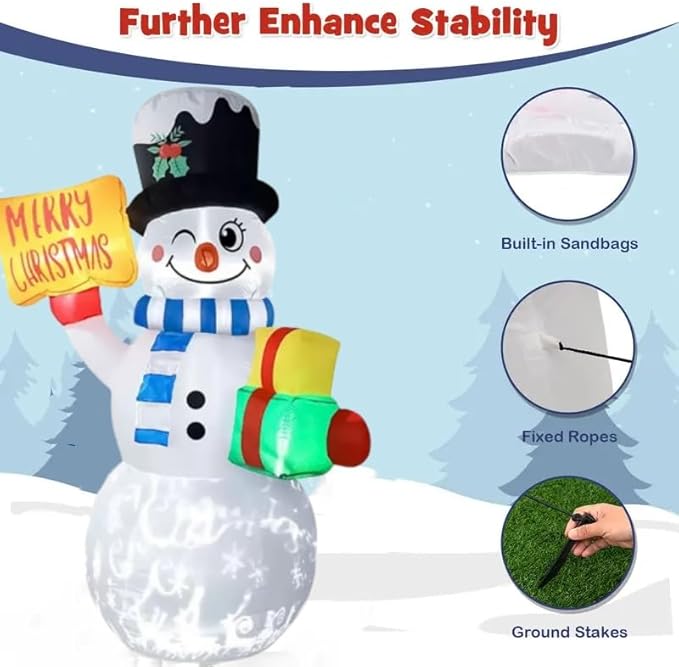 BeBecome 6ft Light-Up Inflatable Snowman Outdoor Christmas Decoration with Merry Christmas Sign, All-Weather Blow Up Yard Decor for Holiday Lawn