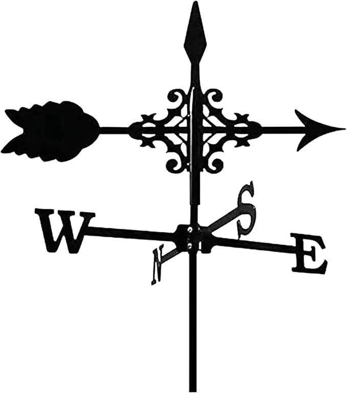 Metal Weather Vane Black Wind Vanes Indicator Wind Measuring Tool Weathervane Roof Mount for Gardens Outside Farmhouse Farm Barn Sheds Patio Decorations