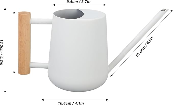 Wood Handle Long Spout Watering Can Stainless Steel Plant Watering Pot Garden Green Plant Flower Watering Kettle for Indoor Outdoor Plants Garden Flower (White)