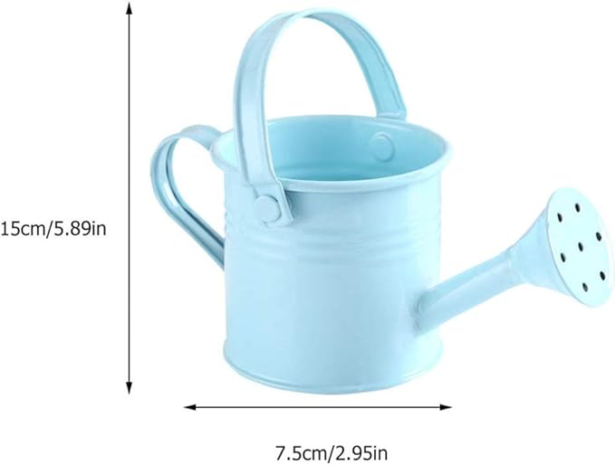 2Pcs Kids Watering Pot Metal Waterbottle Creative Watering Tin Small Watering Can Iron Sprinkling Kettle Portable Watering Can (Light Blue 2PCS)