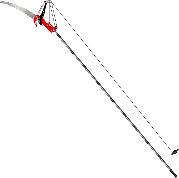 Suchtale 14ft Pole Saw, Manual Tree Pruner with Sharp Steel Blade, Trimmer with Scissors and High Strength Lightweight Handles for Pruning High Branches, Shrubs and Twigs at Forest Yard Garden Patios