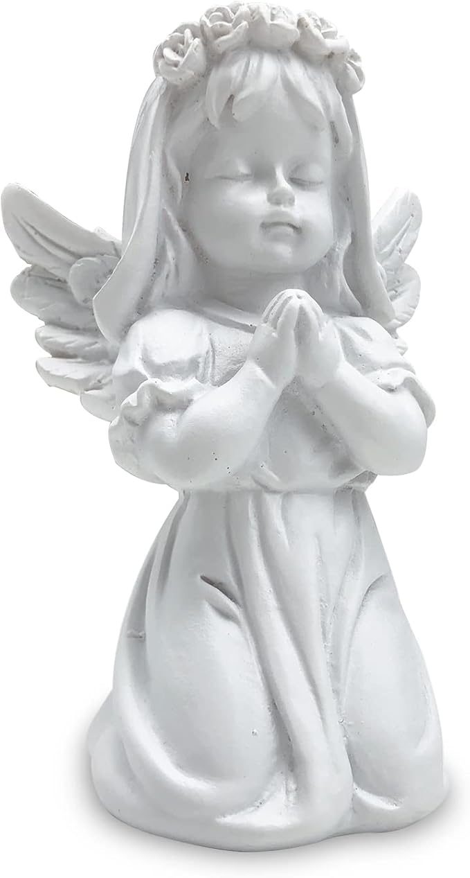 Asng Cherubs Angels Resin Garden Statue Figurine, Adorable Angel Sculpture Memorial Statue, Indoor Outdoor Home Garden Decoration (Praying Cherub-Girl)