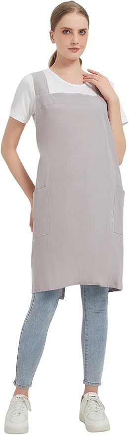 Cotton Linen Apron Cross Back Baking Cooking Gardening Apron for Women with Pockets Pinafore Dress