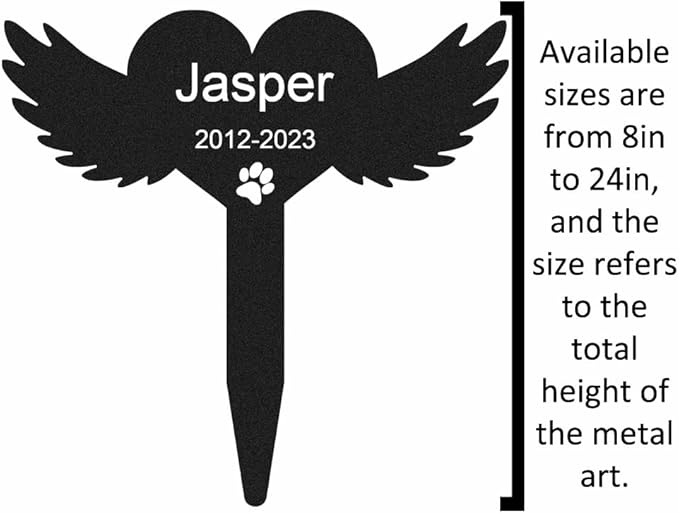 Custom Pet Dog Cat Memorial Grave Marker with Wings and Heart Plaque, Metal Paw Claw Design - Outdoor Cemetery Memorial Stake