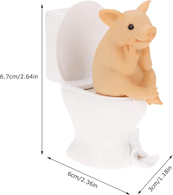 Pig Statue Mini Pig Figurine, Resin Home Decor, Lucky Animal Garden Statue for Micro Landscape (Pig Squatting on The Toilet)
