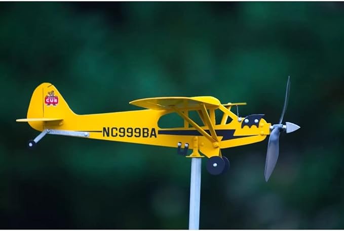 2023 New Piper J3 Cub Airplane Weathervane - Gifts for Flight Lovers, Airplane Weathervane Decoration, Handmade Weathervane Windmill, Easy to Install in The Garden, Patio, Roof Decoration (12.6×11in)