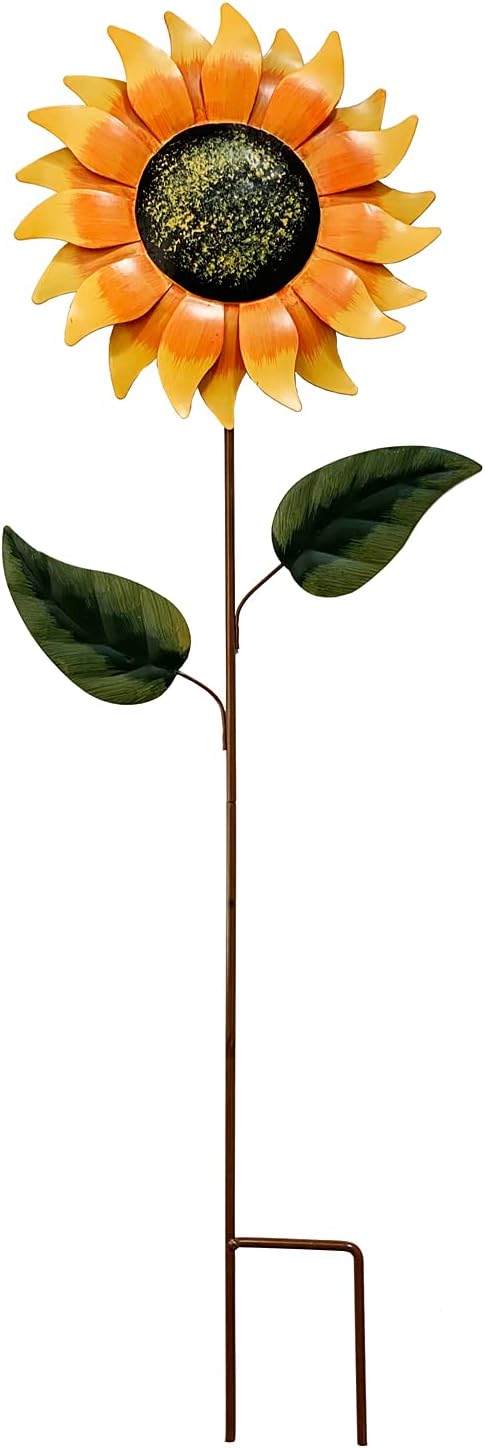 T&Garice Vintage Metal Sunflower Stake Sunflower Art Decor for Outdoor Patio Yard Lawn Garden Decoration 32 Inches