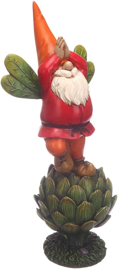Topadorn Vegetable Garden Prayer Gnome on Green Plant, Hand-Painted Outdoor Statue for Yard & Patio, Idea