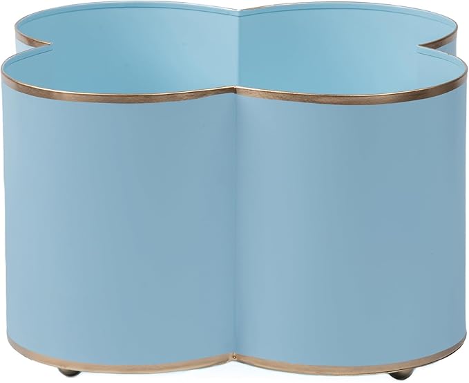 Jaye's Studio Mattie Decorative Quatrefoil Cachepot Planter Gold Flower Pot, Light Blue Pots for Plants Indoor, Gold Trim, Metal Planter for Home, Office, Kitchen, Bedroom, Tabletop Decor, Home Gift