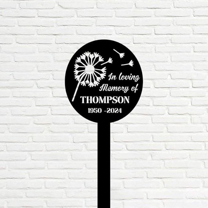 Custom Dandelion Memorial Stake – Metal Dandelion Grave Marker, Garden Yard Stake Outdoor Decor (Dandelion Memorial)