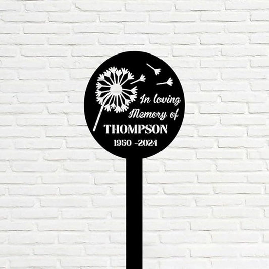 Custom Dandelion Memorial Stake – Metal Dandelion Grave Marker, Garden Yard Stake Outdoor Decor (Dandelion Memorial)